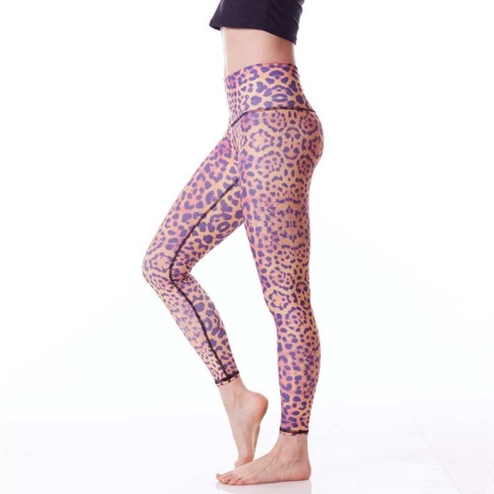 Teeki Awakening Hot Pants Leggings in Gold Purple Leopard